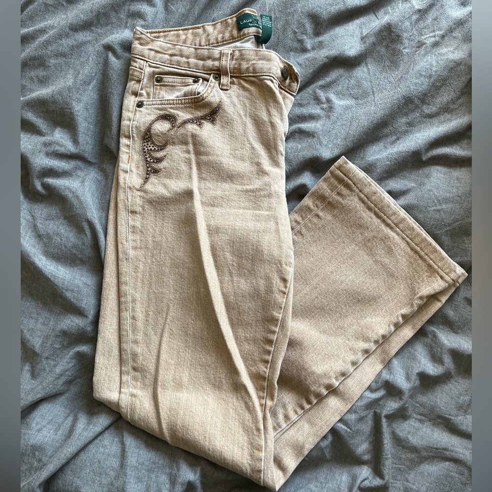 Khaki flare jeans